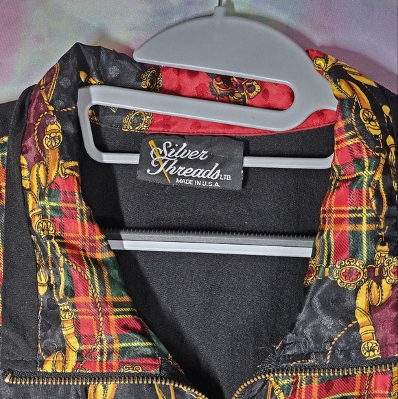 Silver Threads Baroque Windbreaker Full Zip Oversized Plaid Patch Jacket Size XL - Picture 3 of 10